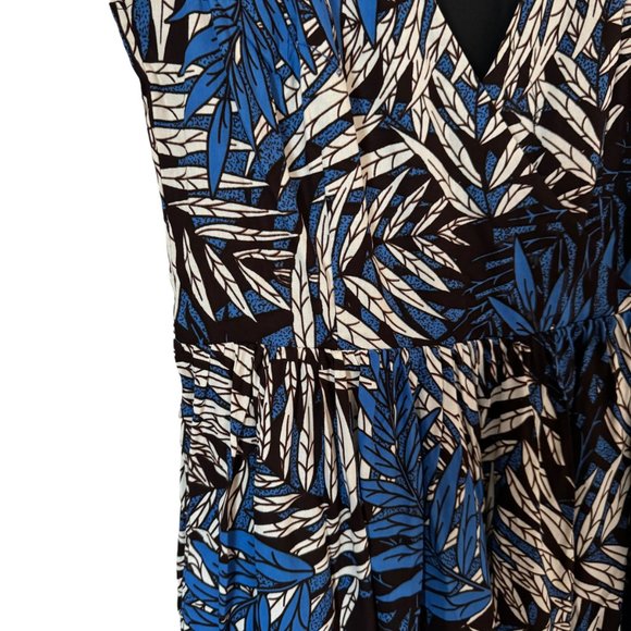 Tropical Palm Pattern Maxi Dress African Wax Print Sleeveless V Neck Pockets Sm - Picture 12 of 16